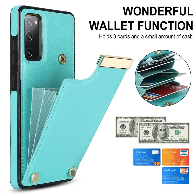 Para Samsung Galaxy S20 FE 5G / S20 FE / S20 FE 2022 / S20 Lite Funda de teléfono celular Caja de la tarjeta de sostenedor de TPU + PU Cuero - Verde Menta