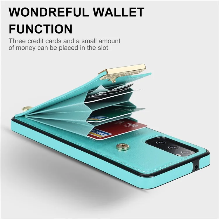 Para Samsung Galaxy S20 FE 5G / S20 FE / S20 FE 2022 / S20 Lite Funda de teléfono celular Caja de la tarjeta de sostenedor de TPU + PU Cuero - Verde Menta
