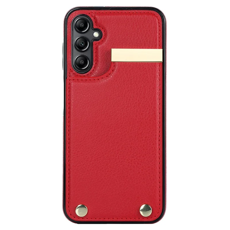 For Samsung Galaxy A54 5G Cell Phone Case Card Holder TPU+PU Leather Hardware Decor Shell - Red