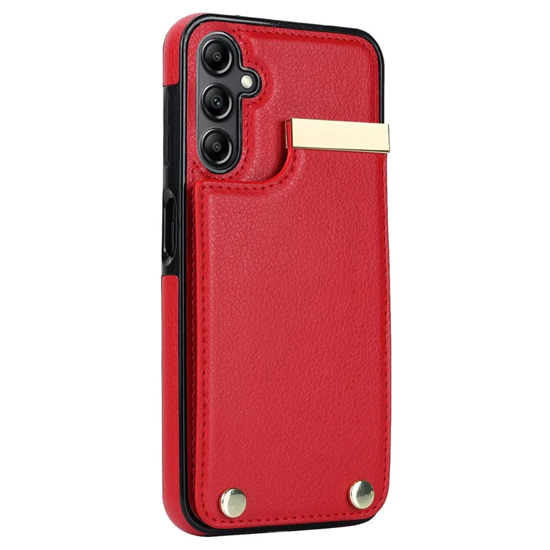 For Samsung Galaxy A54 5G Cell Phone Case Card Holder TPU+PU Leather Hardware Decor Shell - Red