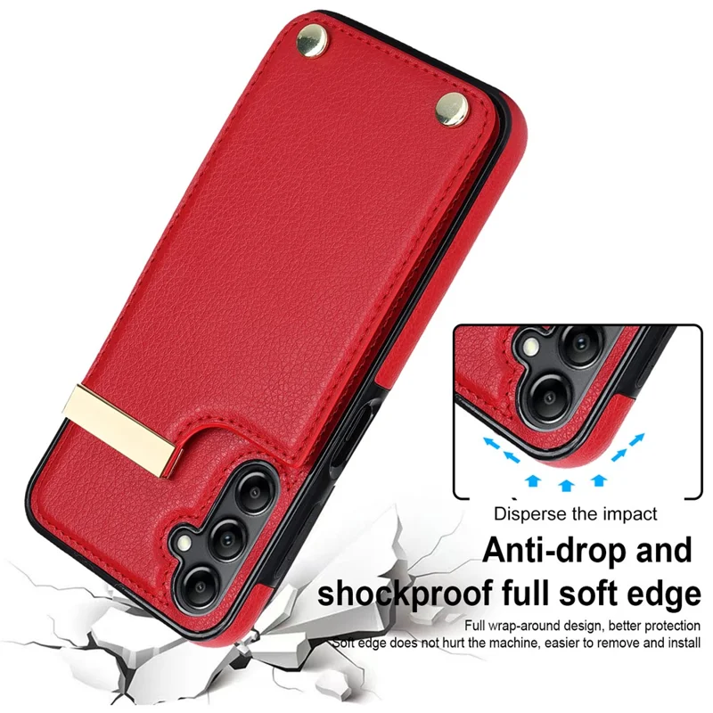 For Samsung Galaxy A54 5G Cell Phone Case Card Holder TPU+PU Leather Hardware Decor Shell - Red