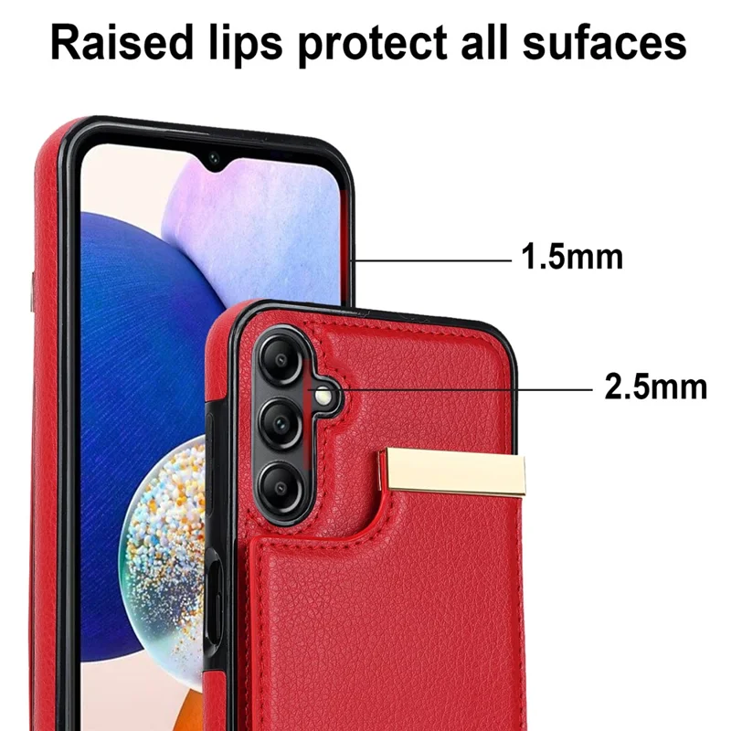 For Samsung Galaxy A54 5G Cell Phone Case Card Holder TPU+PU Leather Hardware Decor Shell - Red