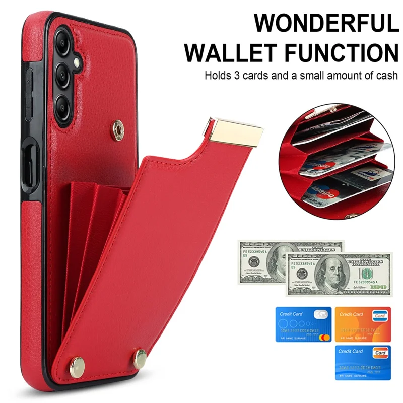 For Samsung Galaxy A54 5G Cell Phone Case Card Holder TPU+PU Leather Hardware Decor Shell - Red