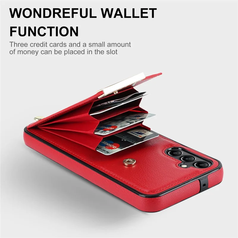 For Samsung Galaxy A54 5G Cell Phone Case Card Holder TPU+PU Leather Hardware Decor Shell - Red