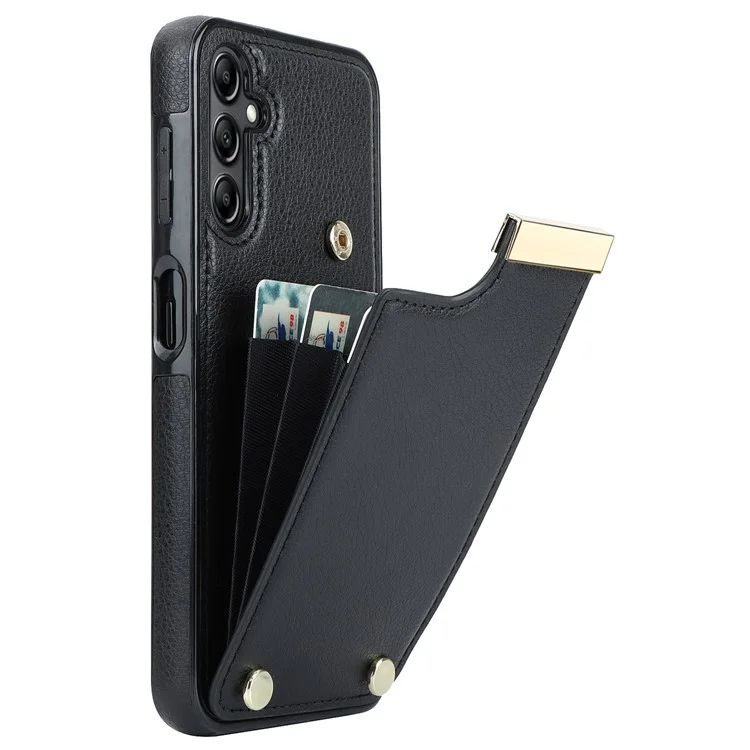 For Samsung Galaxy A14 5G / A14 4G Case Hardware Decor TPU+PU Leather Card Slots Protective Cover - Black