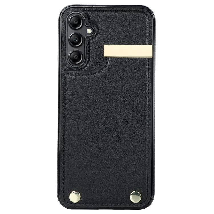 For Samsung Galaxy A14 5G / A14 4G Case Hardware Decor TPU+PU Leather Card Slots Protective Cover - Black