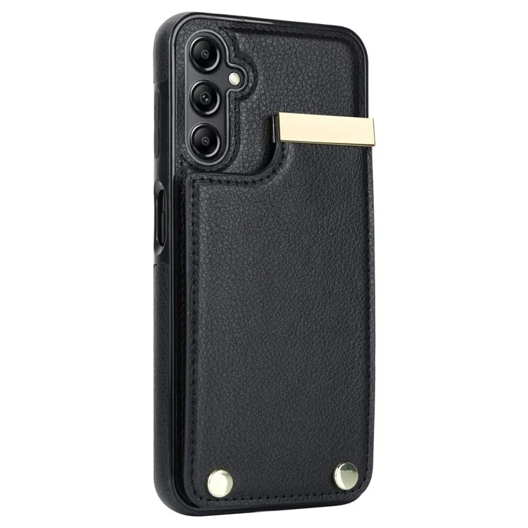 For Samsung Galaxy A14 5G / A14 4G Case Hardware Decor TPU+PU Leather Card Slots Protective Cover - Black