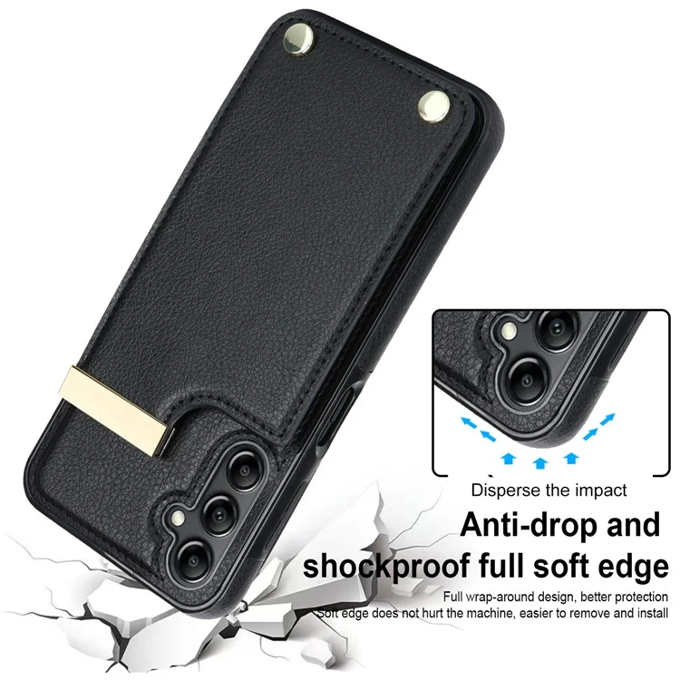 For Samsung Galaxy A14 5G / A14 4G Case Hardware Decor TPU+PU Leather Card Slots Protective Cover - Black