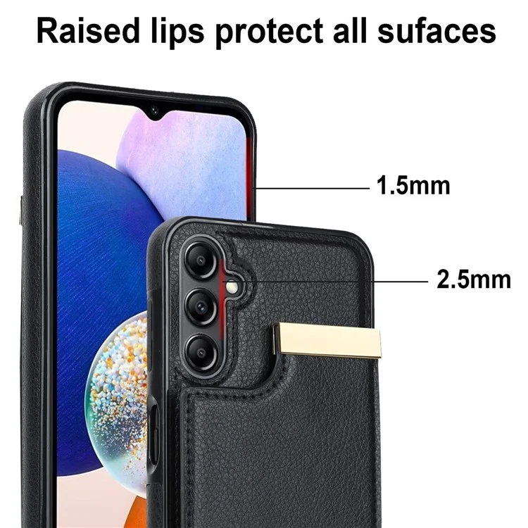 For Samsung Galaxy A14 5G / A14 4G Case Hardware Decor TPU+PU Leather Card Slots Protective Cover - Black