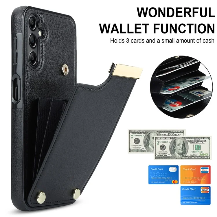For Samsung Galaxy A14 5G / A14 4G Case Hardware Decor TPU+PU Leather Card Slots Protective Cover - Black