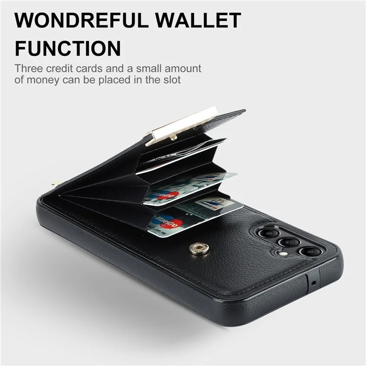 For Samsung Galaxy A14 5G / A14 4G Case Hardware Decor TPU+PU Leather Card Slots Protective Cover - Black