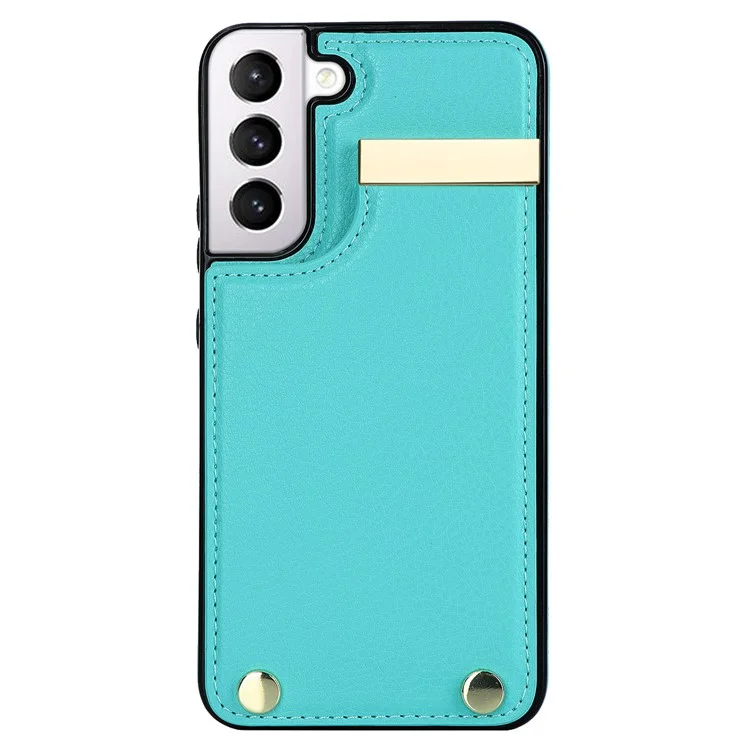 For Samsung Galaxy S22 5G Cover Anti-scratch TPU+PU Leather Metal Decor Smart Phone Case - Mint Green