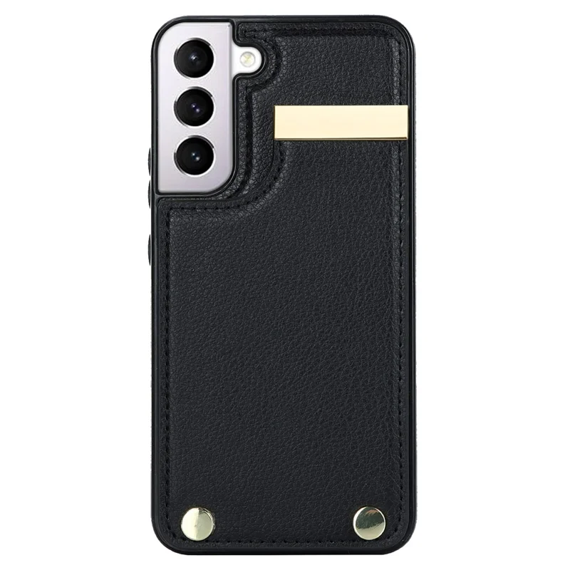 For Samsung Galaxy S22+ 5G Cell Phone Case Hardware Decor TPU+PU Leather Card Holder Cover - Black