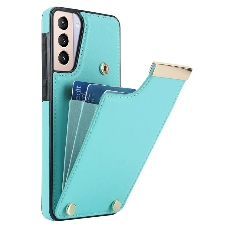 Для Samsung Galaxy S21+ 5G Cover Cover Metal Decor Tpu+ Держатель Кожи Для Мобильного Телефона Для Скрещивания - Мятно-зеленый