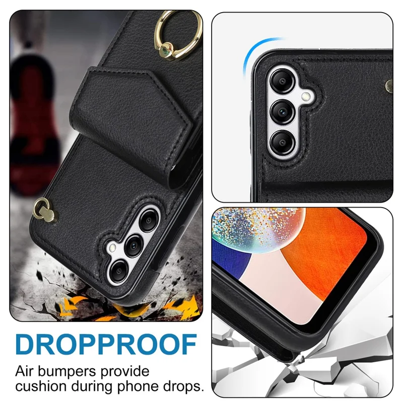 Für Samsung Galaxy S24 Cover Accordion Card Bag PU Leder+TPU Anti-drop Handyhülle mit Gurt - Schwarz