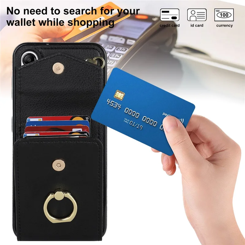Für Samsung Galaxy S24 Cover Accordion Card Bag PU Leder+TPU Anti-drop Handyhülle mit Gurt - Schwarz