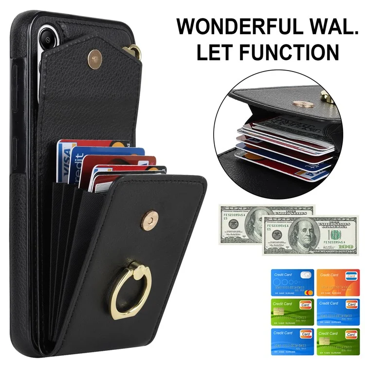 Pour la couverture Samsung Galaxy A54 5G Sac à carte à accordéon Sac rotatif Bague de maintien Support de téléphone portable PU+TPU - Noir