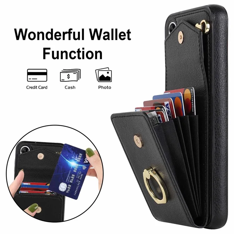 Pour la couverture Samsung Galaxy A54 5G Sac à carte à accordéon Sac rotatif Bague de maintien Support de téléphone portable PU+TPU - Noir