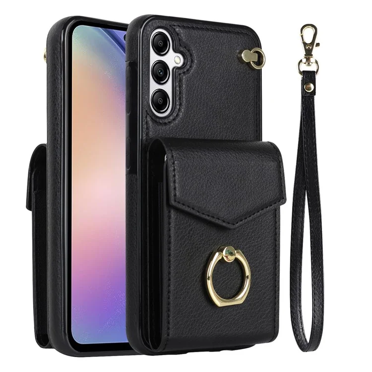 Pour la couverture Samsung Galaxy A54 5G Sac à carte à accordéon Sac rotatif Bague de maintien Support de téléphone portable PU+TPU - Noir