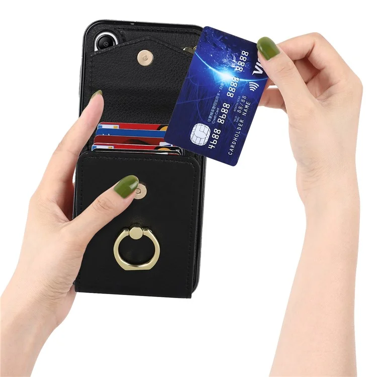 Pour la couverture Samsung Galaxy A54 5G Sac à carte à accordéon Sac rotatif Bague de maintien Support de téléphone portable PU+TPU - Noir