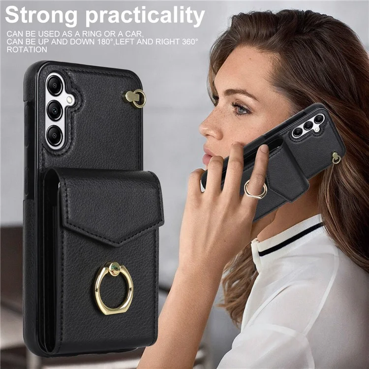 Pour la couverture Samsung Galaxy A54 5G Sac à carte à accordéon Sac rotatif Bague de maintien Support de téléphone portable PU+TPU - Noir