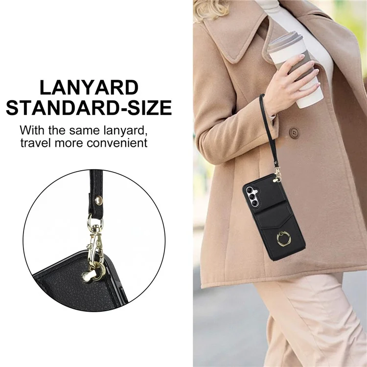Pour la couverture Samsung Galaxy A54 5G Sac à carte à accordéon Sac rotatif Bague de maintien Support de téléphone portable PU+TPU - Noir