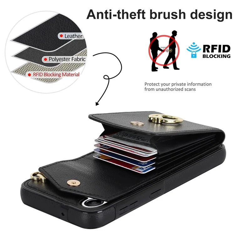 Pour la couverture Samsung Galaxy A54 5G Sac à carte à accordéon Sac rotatif Bague de maintien Support de téléphone portable PU+TPU - Noir