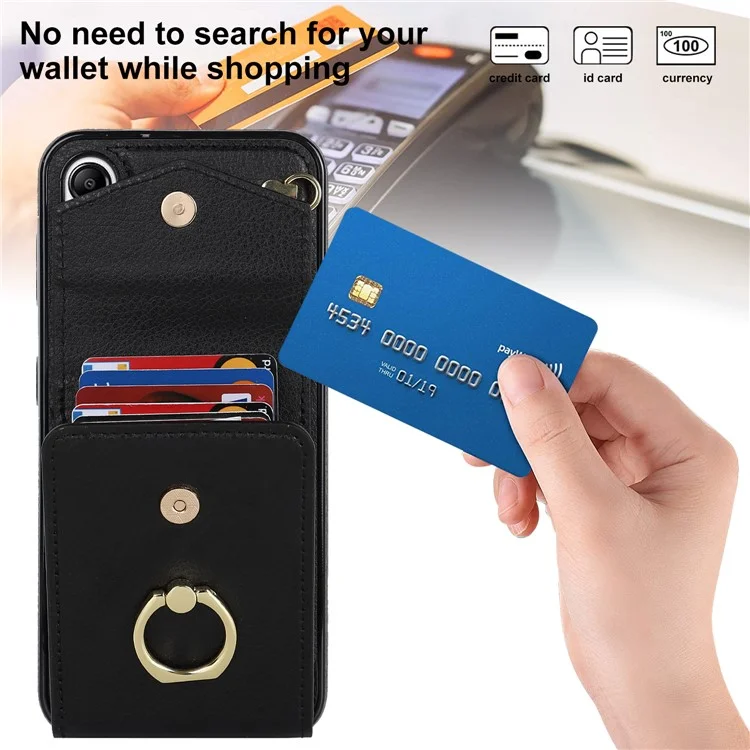Pour la couverture Samsung Galaxy A54 5G Sac à carte à accordéon Sac rotatif Bague de maintien Support de téléphone portable PU+TPU - Noir