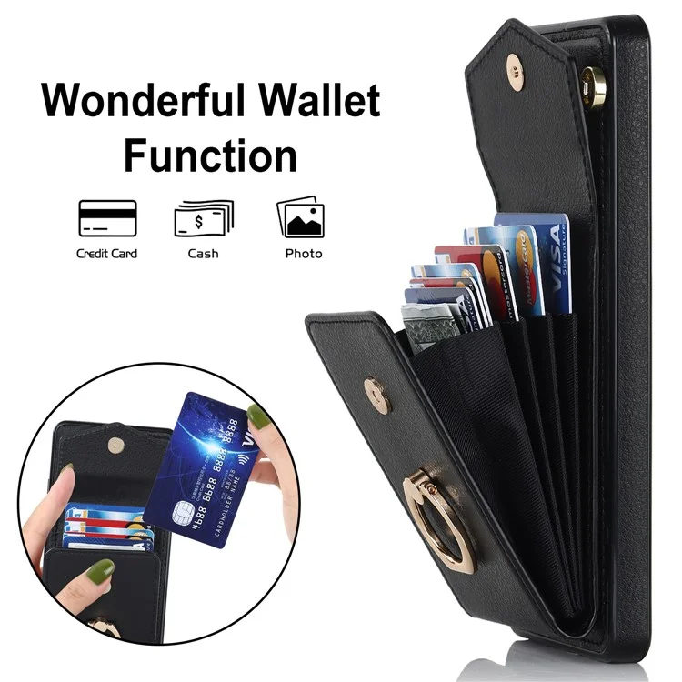Für Samsung Galaxy A52 4G / A52s 5G / A52 5G Handyhülle Leder+TPU Ring Ständer Cover mit Kartenfach - Schwarz
