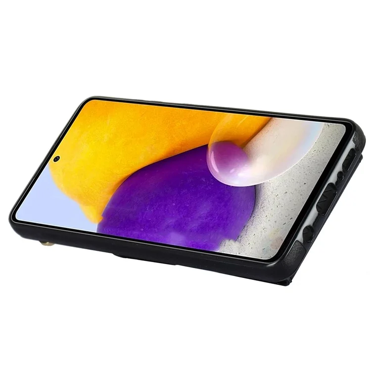 Für Samsung Galaxy A52 4G / A52s 5G / A52 5G Handyhülle Leder+TPU Ring Ständer Cover mit Kartenfach - Schwarz