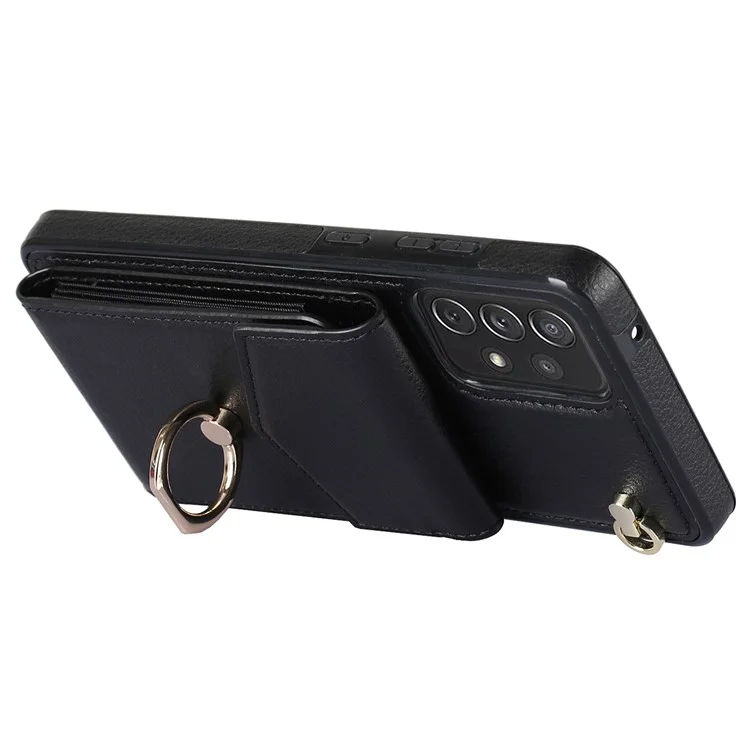 Für Samsung Galaxy A52 4G / A52s 5G / A52 5G Handyhülle Leder+TPU Ring Ständer Cover mit Kartenfach - Schwarz