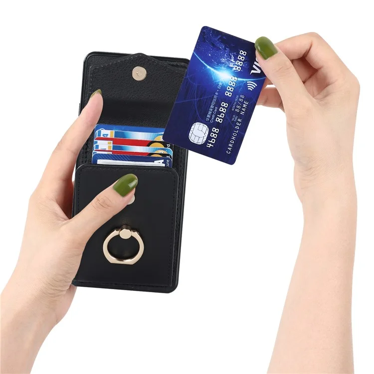 Für Samsung Galaxy A52 4G / A52s 5G / A52 5G Handyhülle Leder+TPU Ring Ständer Cover mit Kartenfach - Schwarz