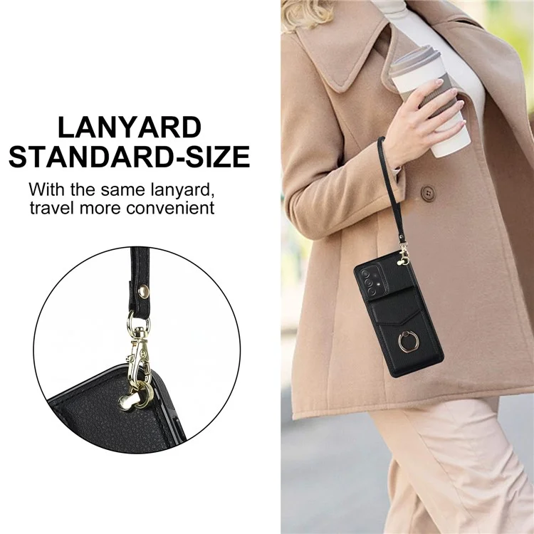 Für Samsung Galaxy A52 4G / A52s 5G / A52 5G Handyhülle Leder+TPU Ring Ständer Cover mit Kartenfach - Schwarz