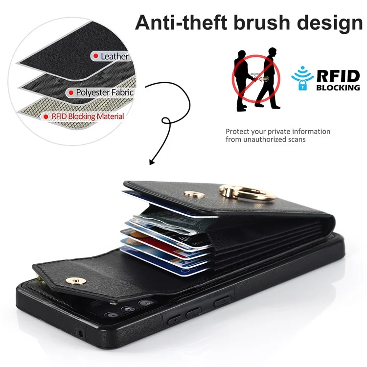 Für Samsung Galaxy A52 4G / A52s 5G / A52 5G Handyhülle Leder+TPU Ring Ständer Cover mit Kartenfach - Schwarz