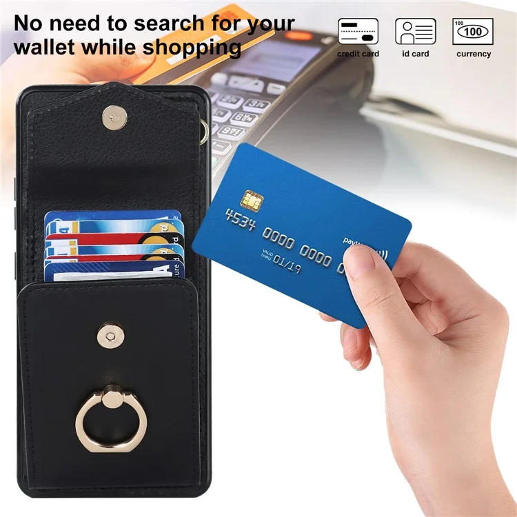 Für Samsung Galaxy A52 4G / A52s 5G / A52 5G Handyhülle Leder+TPU Ring Ständer Cover mit Kartenfach - Schwarz