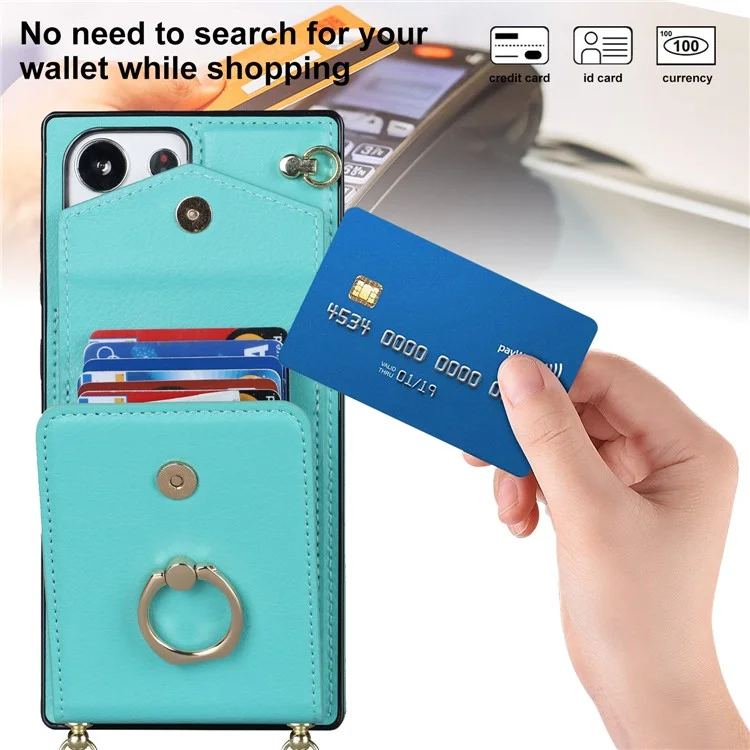 Per Samsung Galaxy S23 Ultra Case PU Leather+TPU Kickstand Phone Cover with Shoulder and Wrist Straps - Mint Green