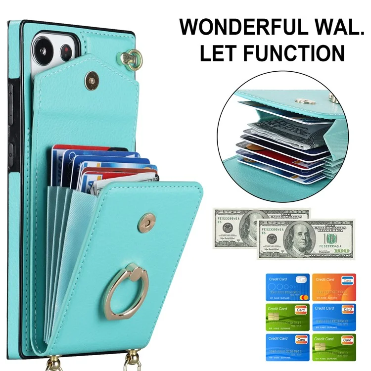 Per Samsung Galaxy S23 Ultra Case PU Leather+TPU Kickstand Phone Cover with Shoulder and Wrist Straps - Mint Green