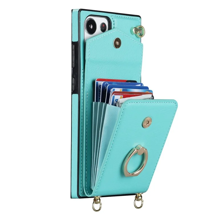 Per Samsung Galaxy S23 Ultra Case PU Leather+TPU Kickstand Phone Cover with Shoulder and Wrist Straps - Mint Green