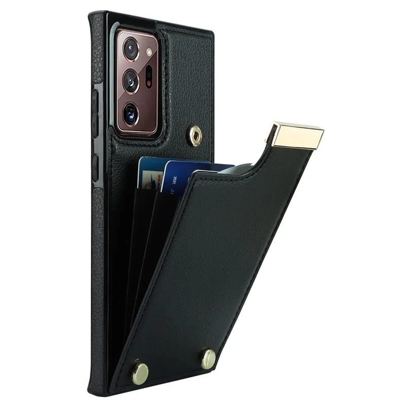 For Samsung Galaxy Note20 Ultra 5G / Note20 Ultra Case Metal Decor Phone Cover with Card Bag - Black