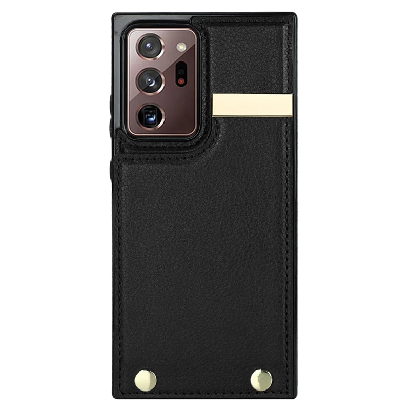 For Samsung Galaxy Note20 Ultra 5G / Note20 Ultra Case Metal Decor Phone Cover with Card Bag - Black