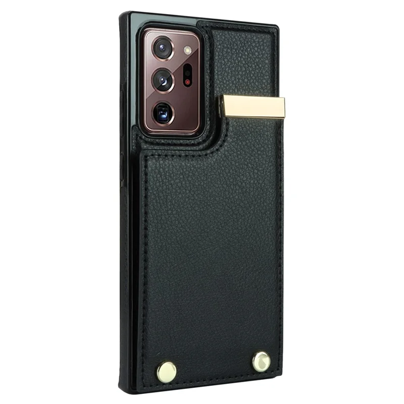 For Samsung Galaxy Note20 Ultra 5G / Note20 Ultra Case Metal Decor Phone Cover with Card Bag - Black