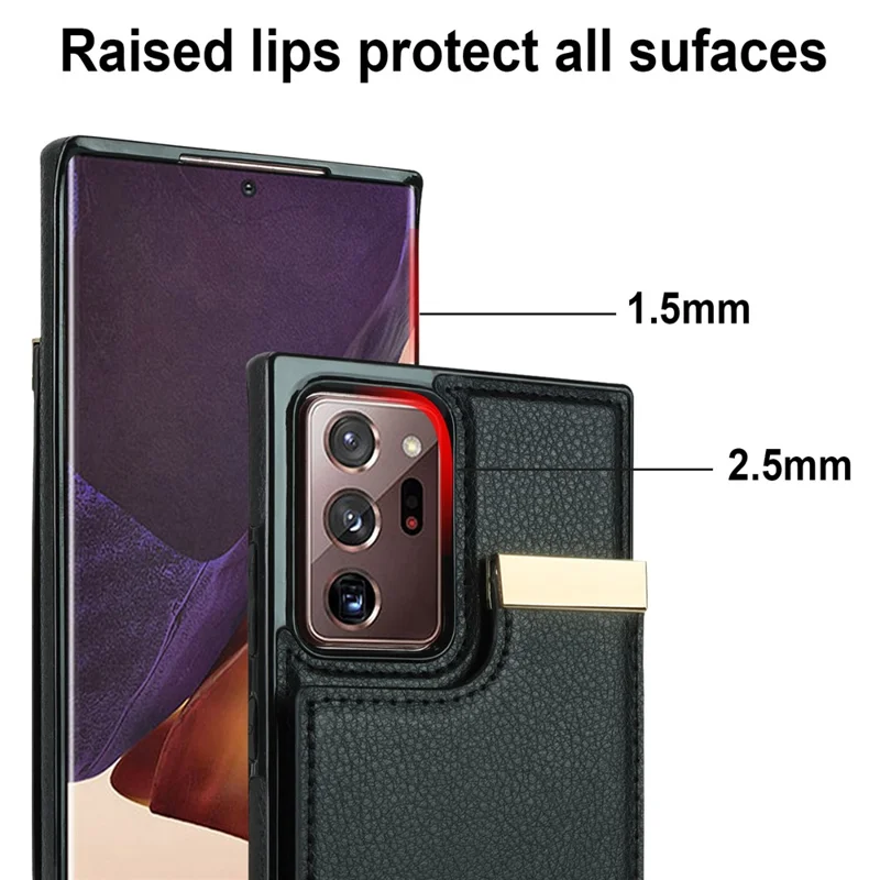 For Samsung Galaxy Note20 Ultra 5G / Note20 Ultra Case Metal Decor Phone Cover with Card Bag - Black