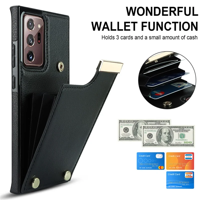 For Samsung Galaxy Note20 Ultra 5G / Note20 Ultra Case Metal Decor Phone Cover with Card Bag - Black