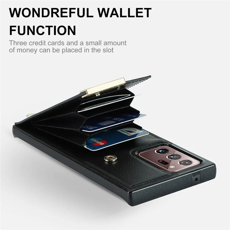 For Samsung Galaxy Note20 Ultra 5G / Note20 Ultra Case Metal Decor Phone Cover with Card Bag - Black