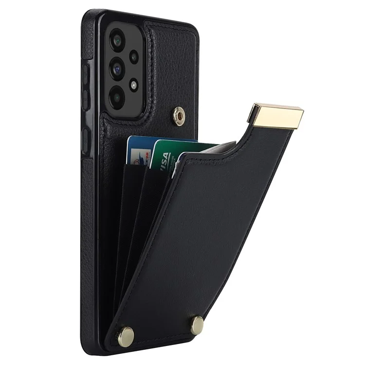 For Samsung Galaxy A73 5G Cover Hardware Decor Card Bag Shockproof TPU+Leather Cell Phone Case - Black