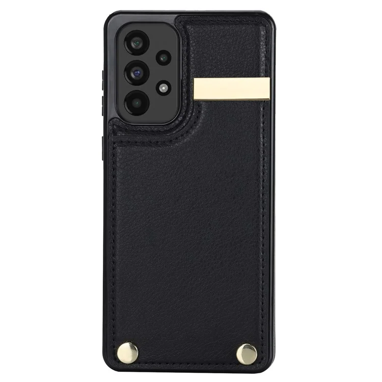 For Samsung Galaxy A73 5G Cover Hardware Decor Card Bag Shockproof TPU+Leather Cell Phone Case - Black
