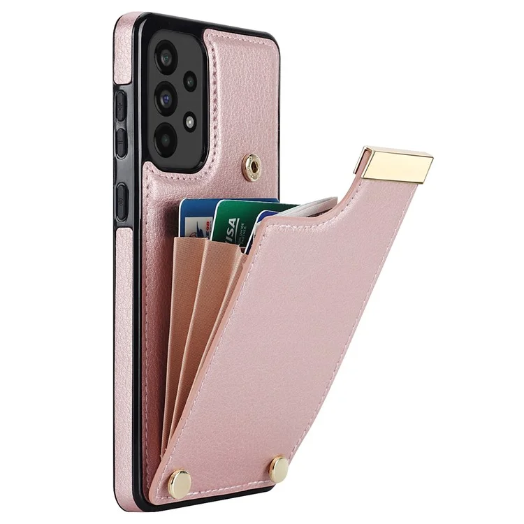 Pour Samsung Galaxy A53 5G Étui Stylish Metal Decor TPU+Leather Card Holder Cell Phone Case - Rose Gold