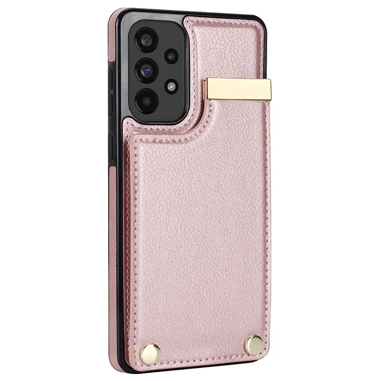 Pour Samsung Galaxy A53 5G Étui Stylish Metal Decor TPU+Leather Card Holder Cell Phone Case - Rose Gold