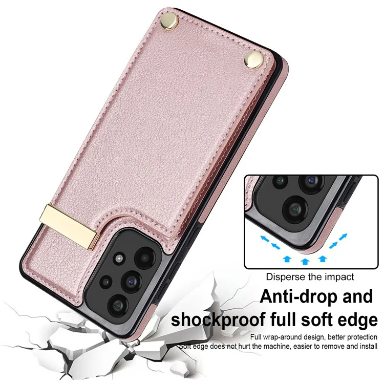 Pour Samsung Galaxy A53 5G Étui Stylish Metal Decor TPU+Leather Card Holder Cell Phone Case - Rose Gold