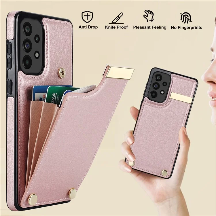 Pour Samsung Galaxy A53 5G Étui Stylish Metal Decor TPU+Leather Card Holder Cell Phone Case - Rose Gold